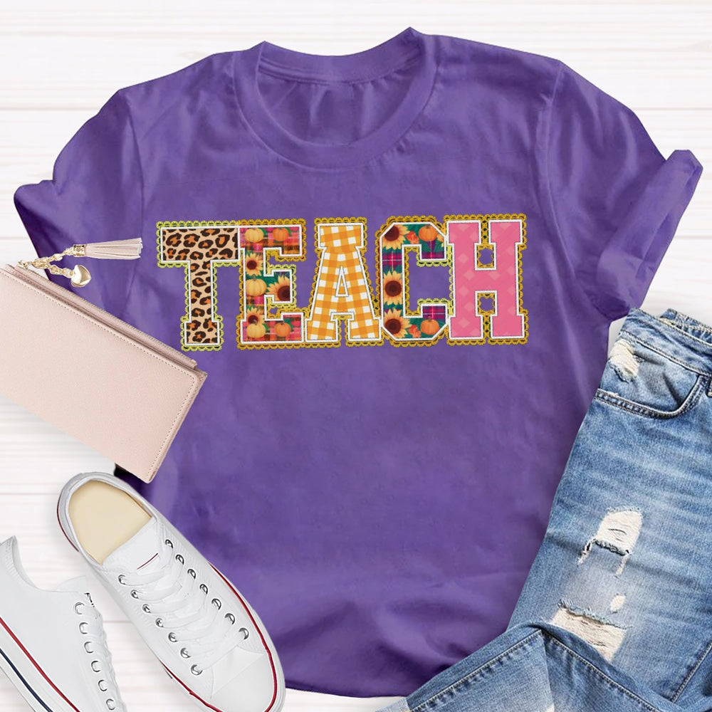 Colors Floral Teach Leopard Print And Colorful Fonts Teacher T-shirt