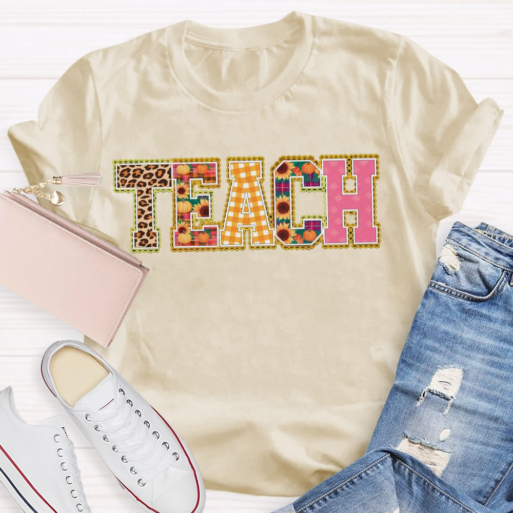 Colors Floral Teach Leopard Print And Colorful Fonts Teacher T-shirt