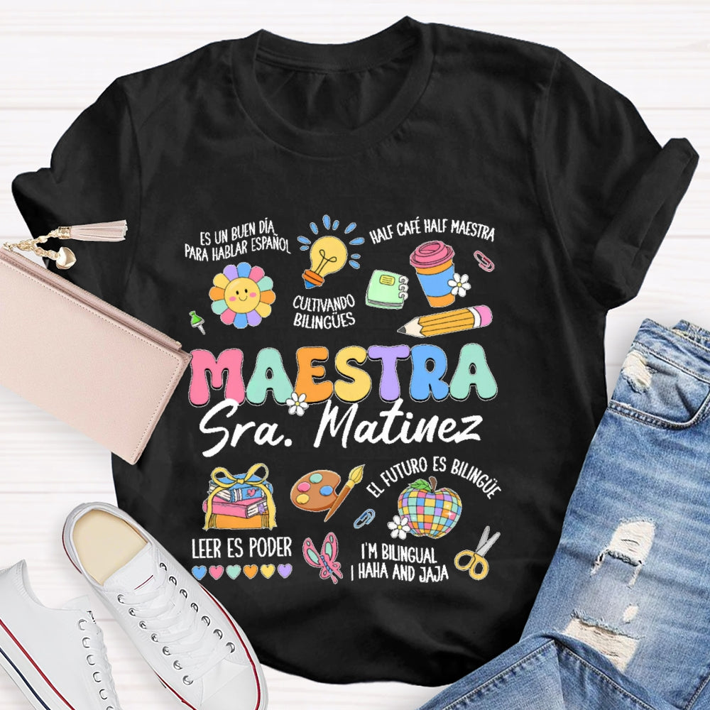 Personalized Name Maestra Colorful Pattern T-shirt