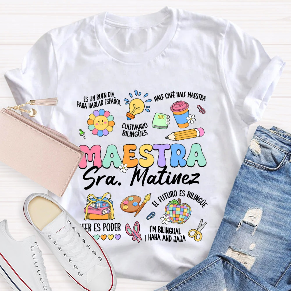 Personalized Name Maestra Colorful Pattern T-shirt