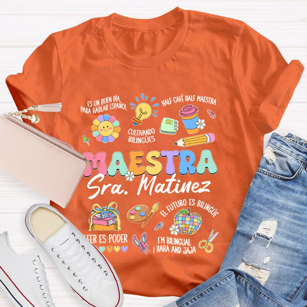 Personalized Name Maestra Colorful Pattern T-shirt