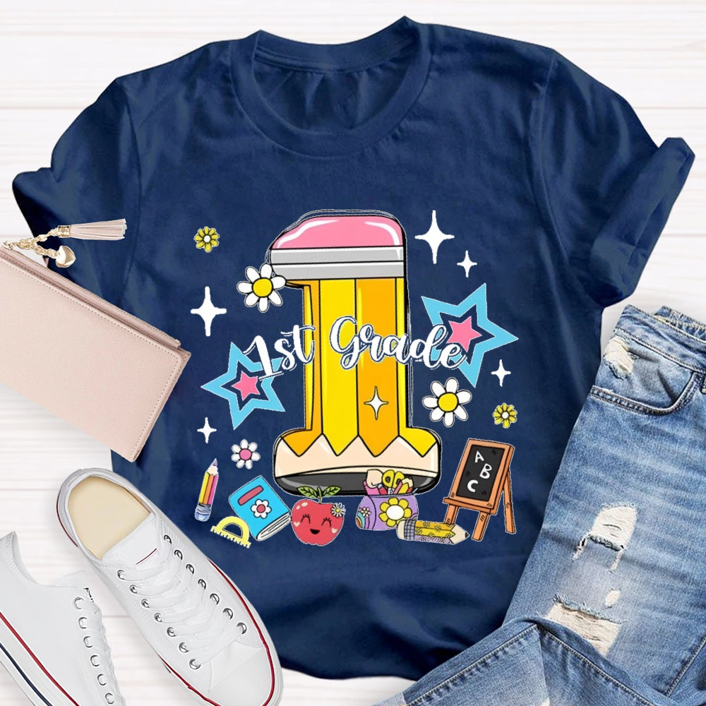 Personalized Grade 1st Grade Cute Pencil T-shirt