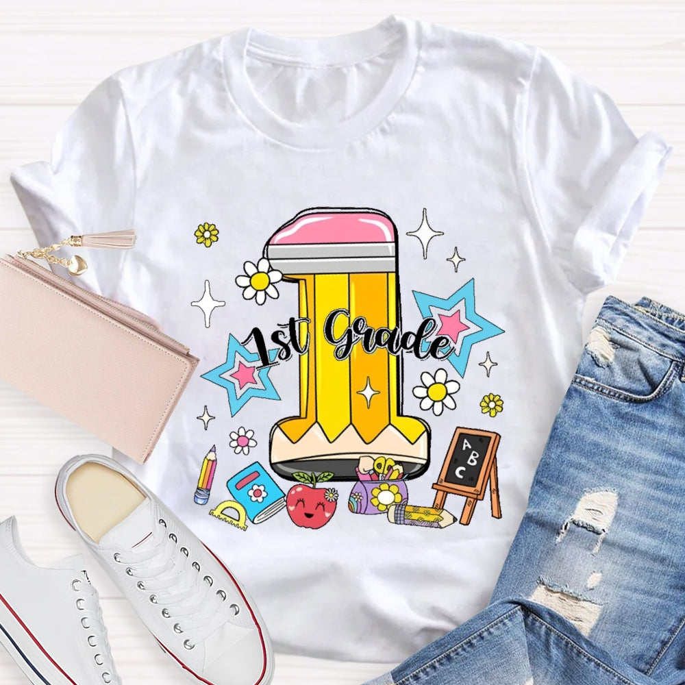 Personalized Grade 1st Grade Cute Pencil T-shirt