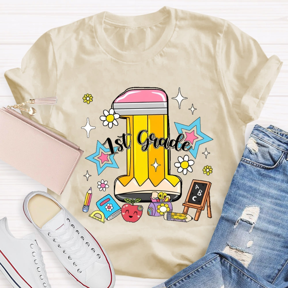 Personalized Grade 1st Grade Cute Pencil T-shirt