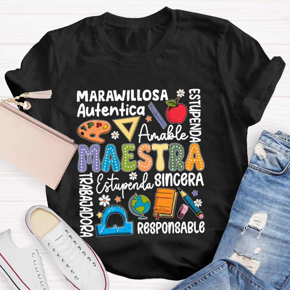 Maestra Back To School Spanish Teacher Letters T-shirt