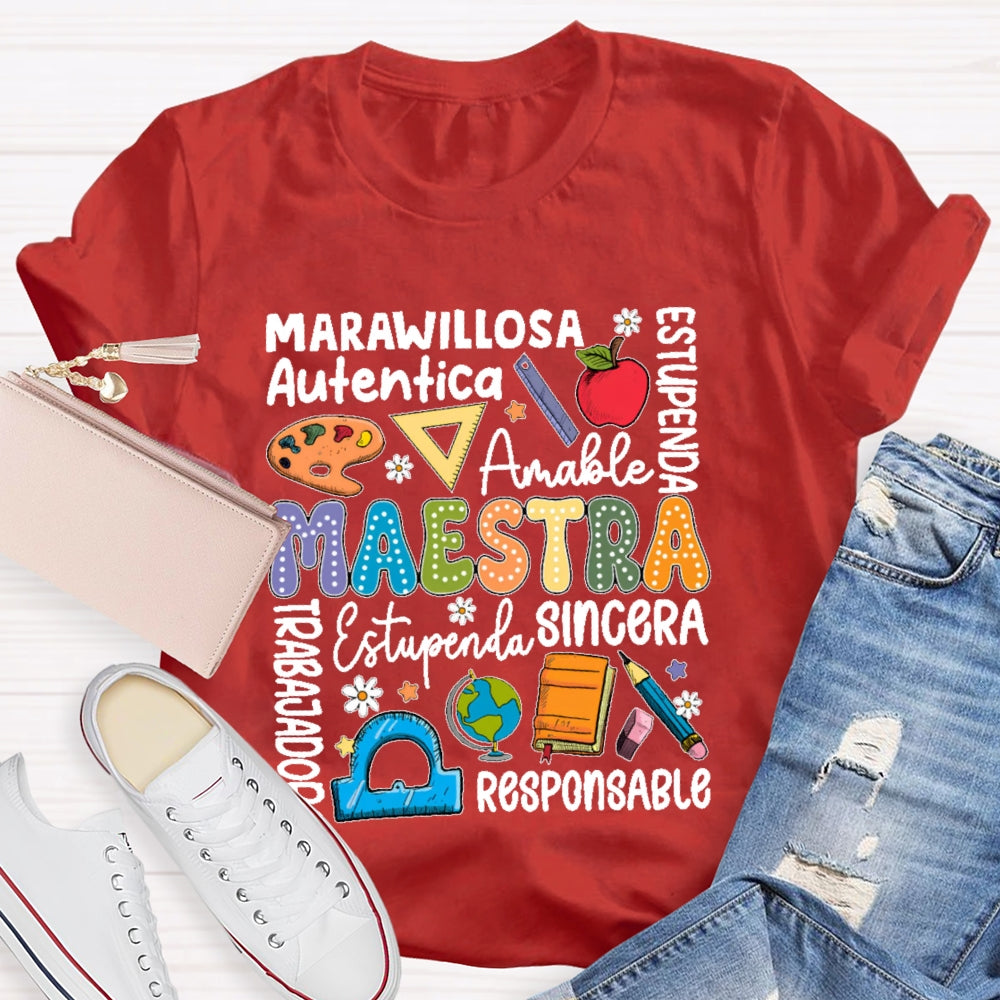 Maestra Back To School Spanish Teacher Letters T-shirt