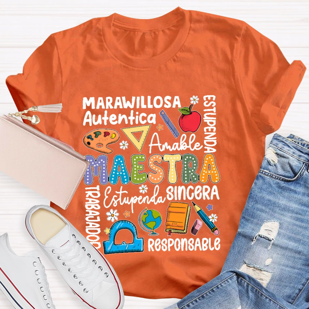 Maestra Back To School Spanish Teacher Letters T-shirt