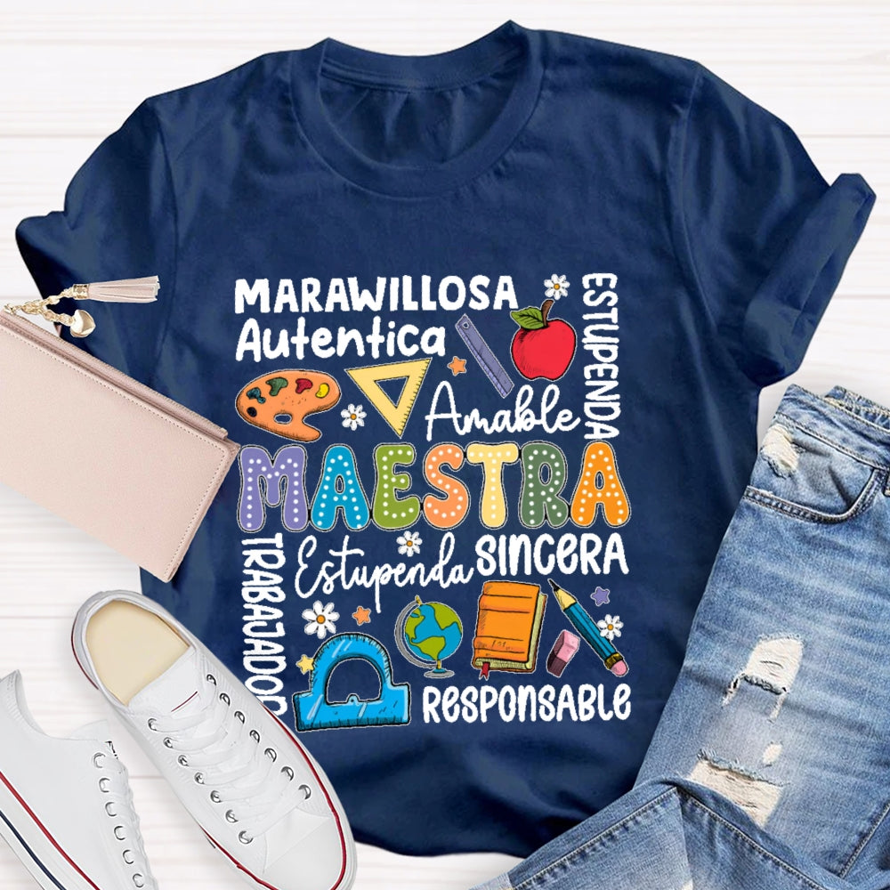 Maestra Back To School Spanish Teacher Letters T-shirt
