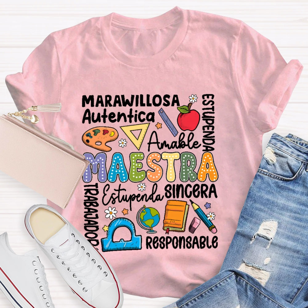 Maestra Back To School Spanish Teacher Letters T-shirt