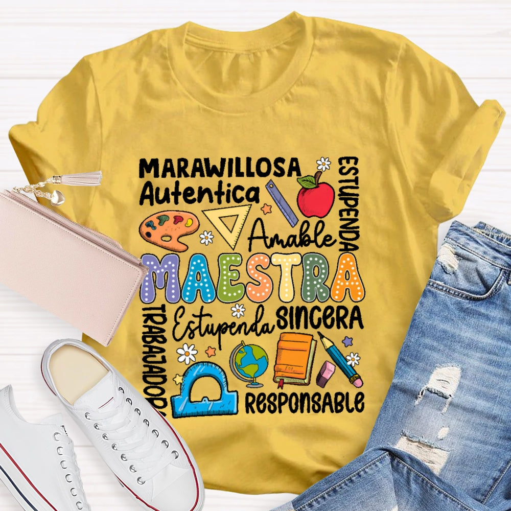 Maestra Back To School Spanish Teacher Letters T-shirt