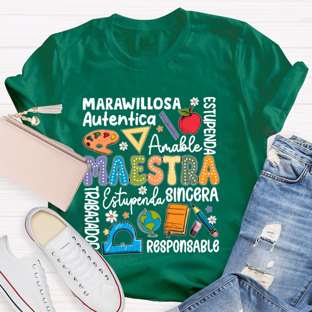 Maestra Back To School Spanish Teacher Letters T-shirt
