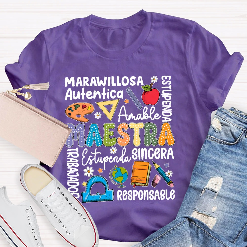 Maestra Back To School Spanish Teacher Letters T-shirt