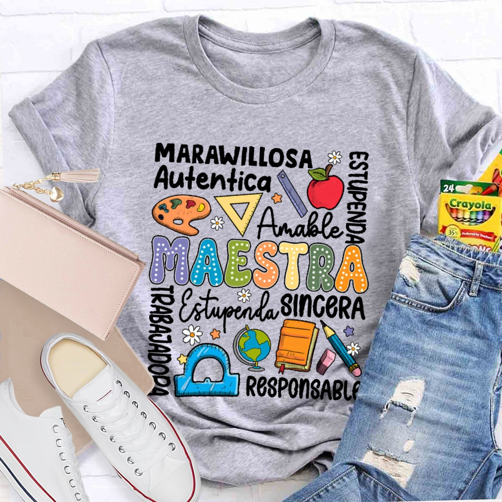 Maestra Back To School Spanish Teacher Letters T-shirt