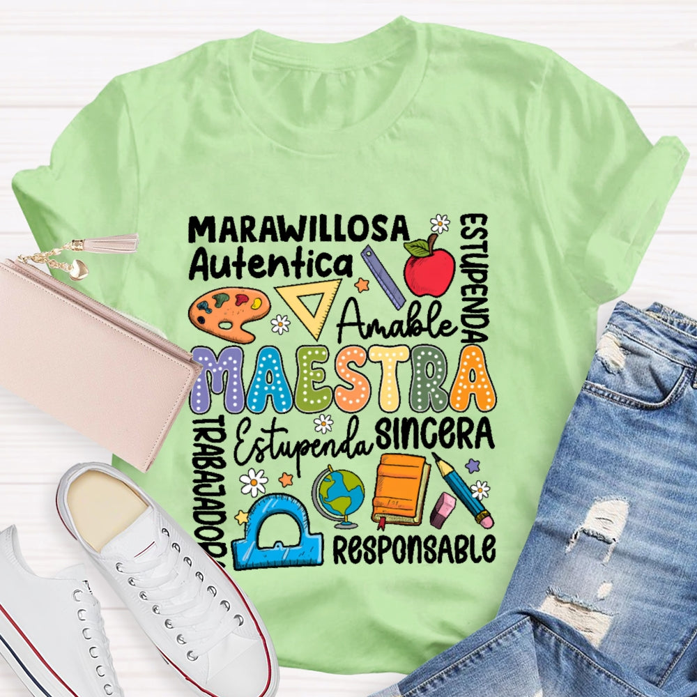 Maestra Back To School Spanish Teacher Letters T-shirt