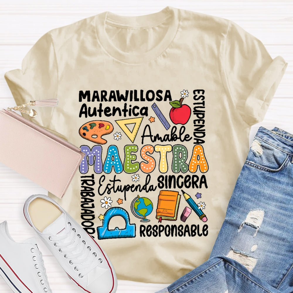 Maestra Back To School Spanish Teacher Letters T-shirt