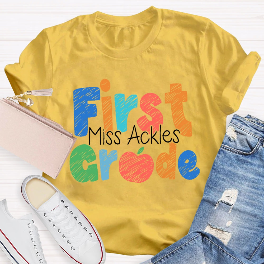 Personalized Name And Grade First Grade Cute Letters T-shirt