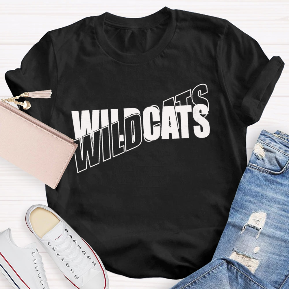 Personalized Mascot Wild Cats Black And White Font T-shirt