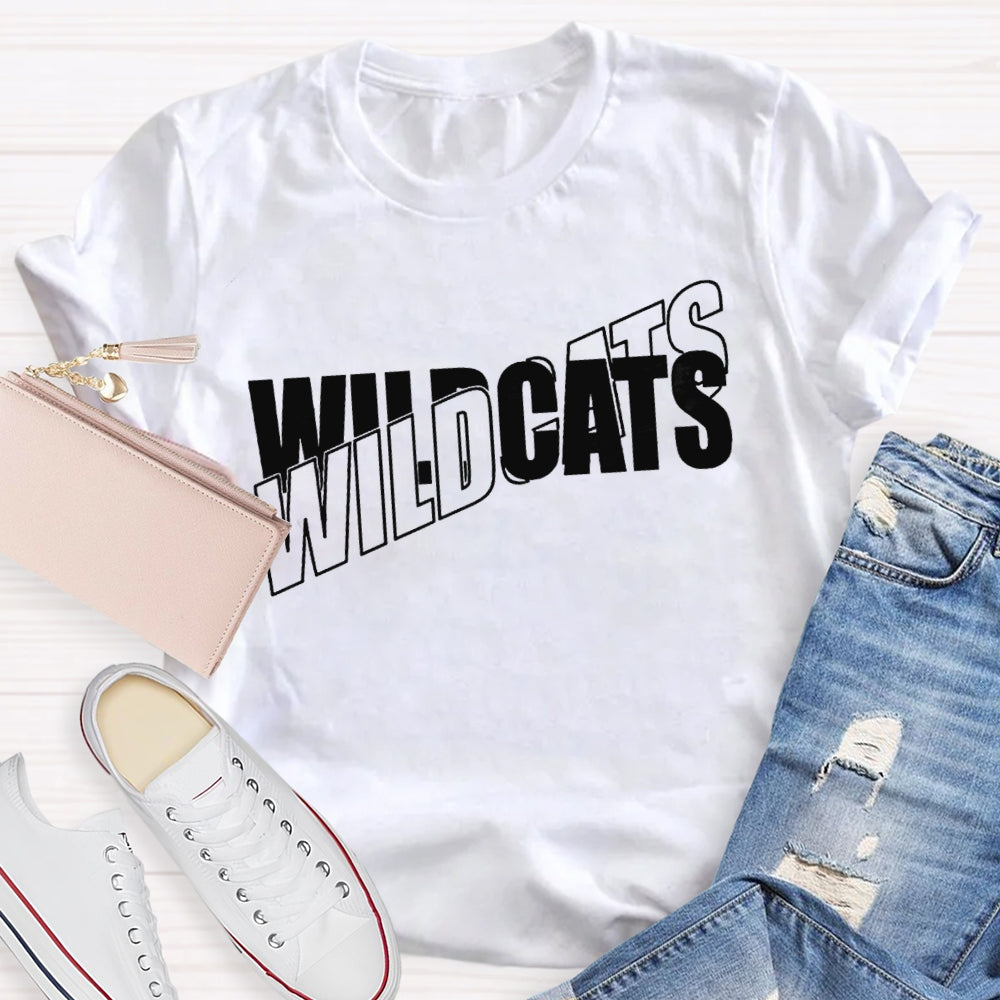 Personalized Mascot Wild Cats Black And White Font T-shirt