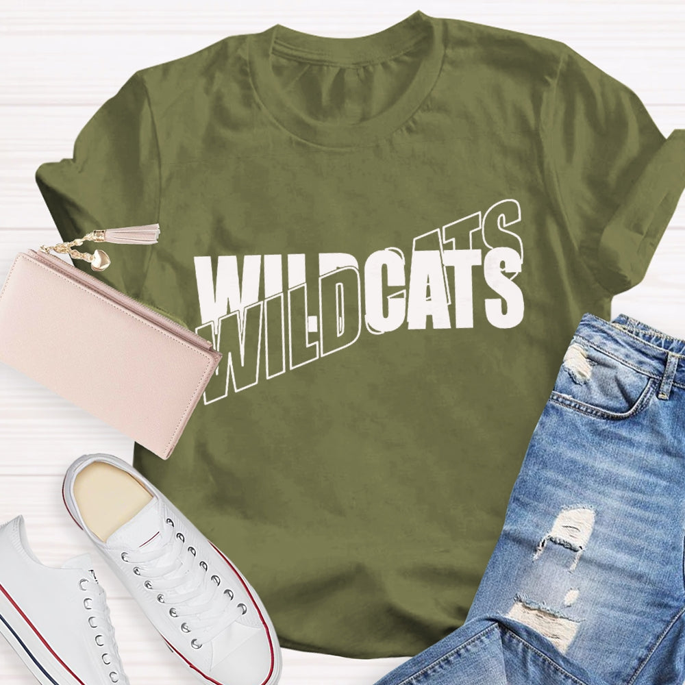 Personalized Mascot Wild Cats Black And White Font T-shirt