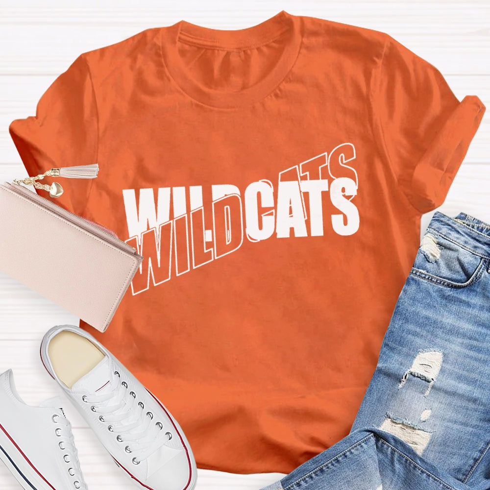 Personalized Mascot Wild Cats Black And White Font T-shirt