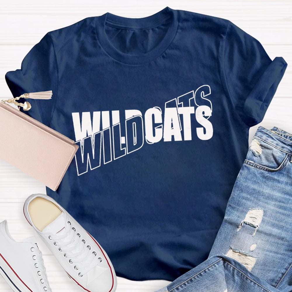 Personalized Mascot Wild Cats Black And White Font T-shirt