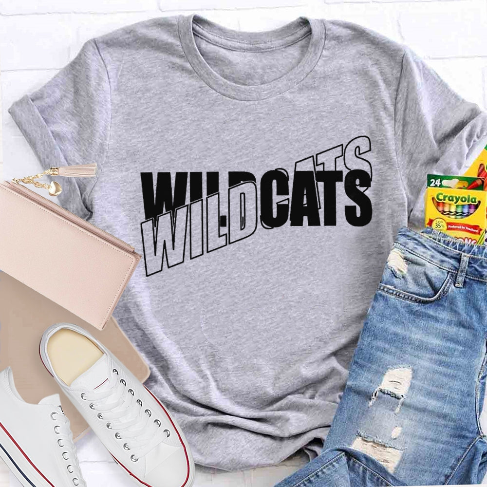 Personalized Mascot Wild Cats Black And White Font T-shirt