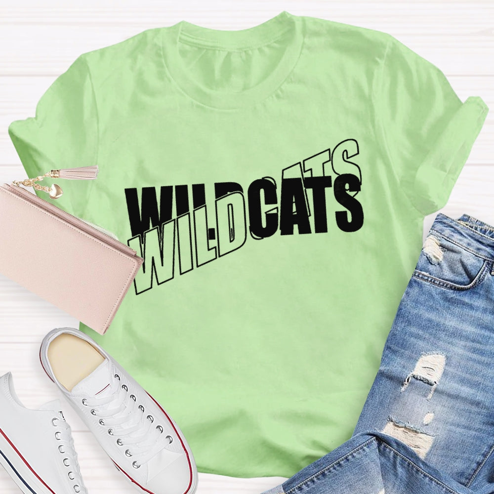 Personalized Mascot Wild Cats Black And White Font T-shirt