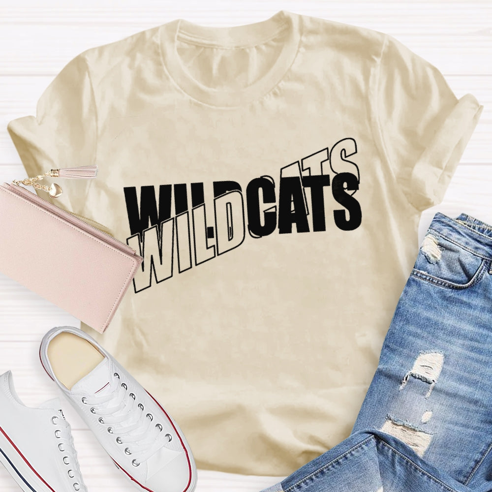 Personalized Mascot Wild Cats Black And White Font T-shirt