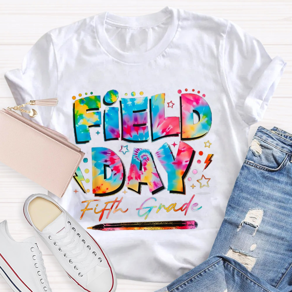 Personalized Grade Fifth Grade Field Day Colorful Tie-Dye Font T-shirt