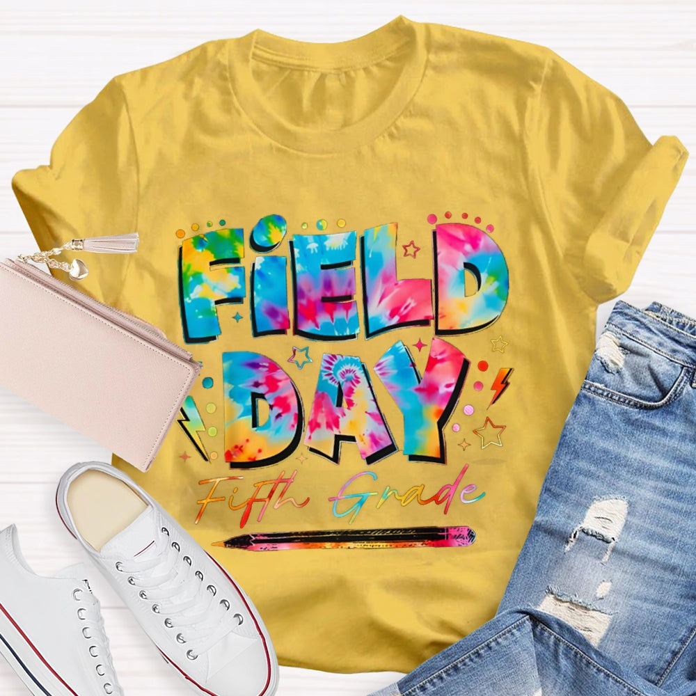 Personalized Grade Fifth Grade Field Day Colorful Tie-Dye Font T-shirt