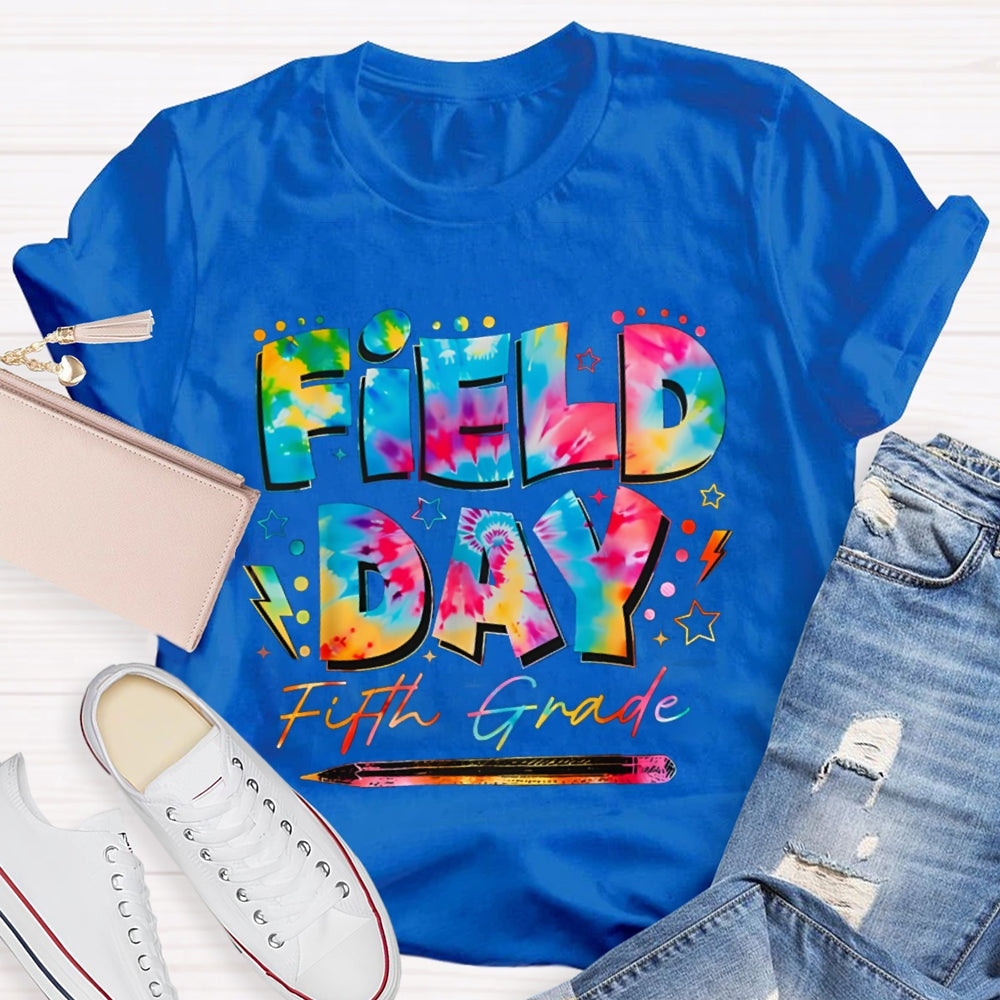 Personalized Grade Fifth Grade Field Day Colorful Tie-Dye Font T-shirt