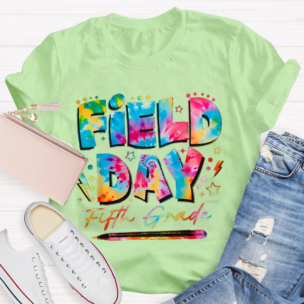 Personalized Grade Fifth Grade Field Day Colorful Tie-Dye Font T-shirt