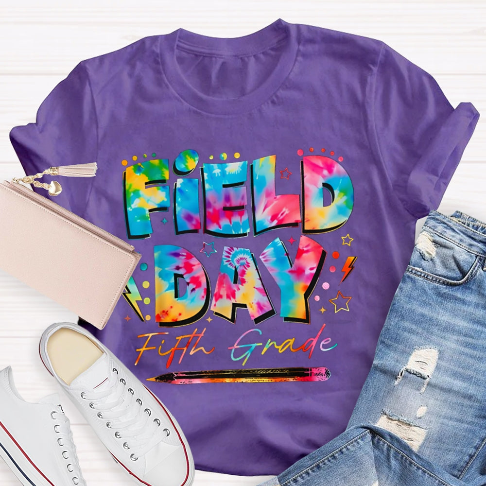 Personalized Grade Fifth Grade Field Day Colorful Tie-Dye Font T-shirt
