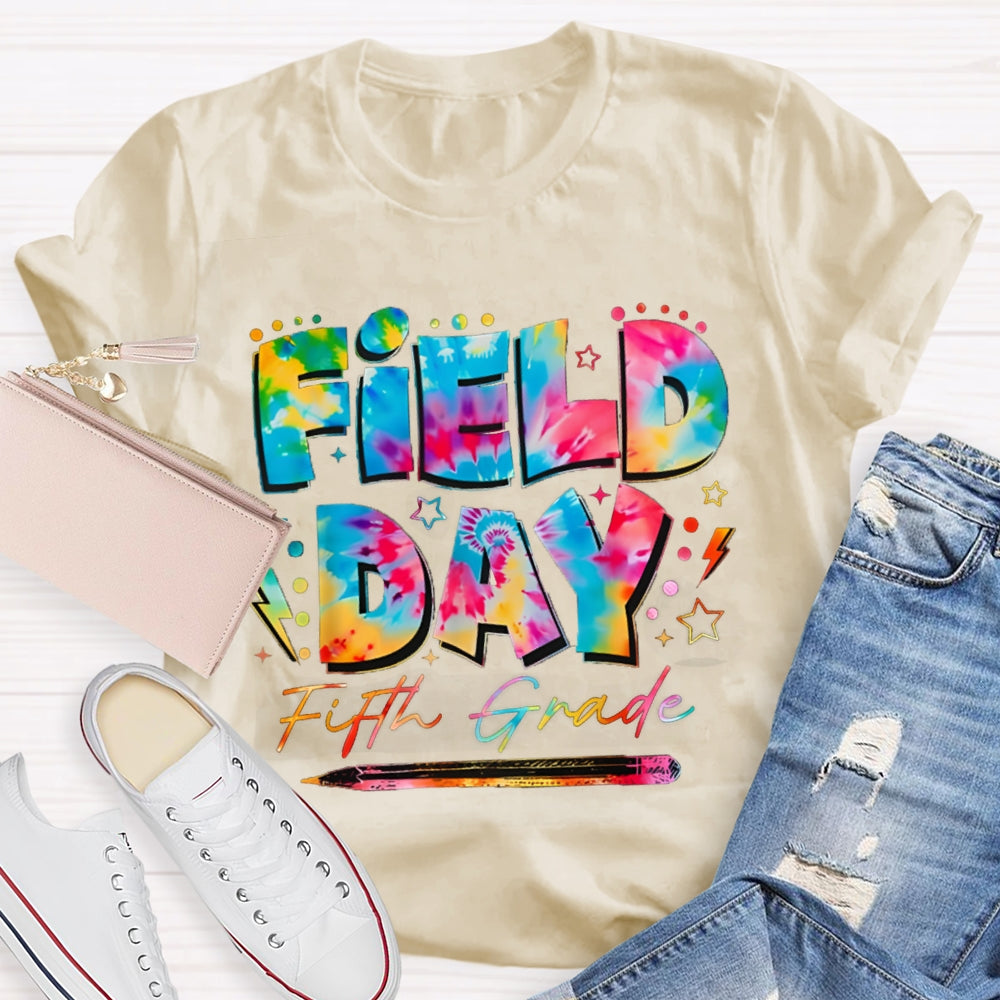 Personalized Grade Fifth Grade Field Day Colorful Tie-Dye Font T-shirt