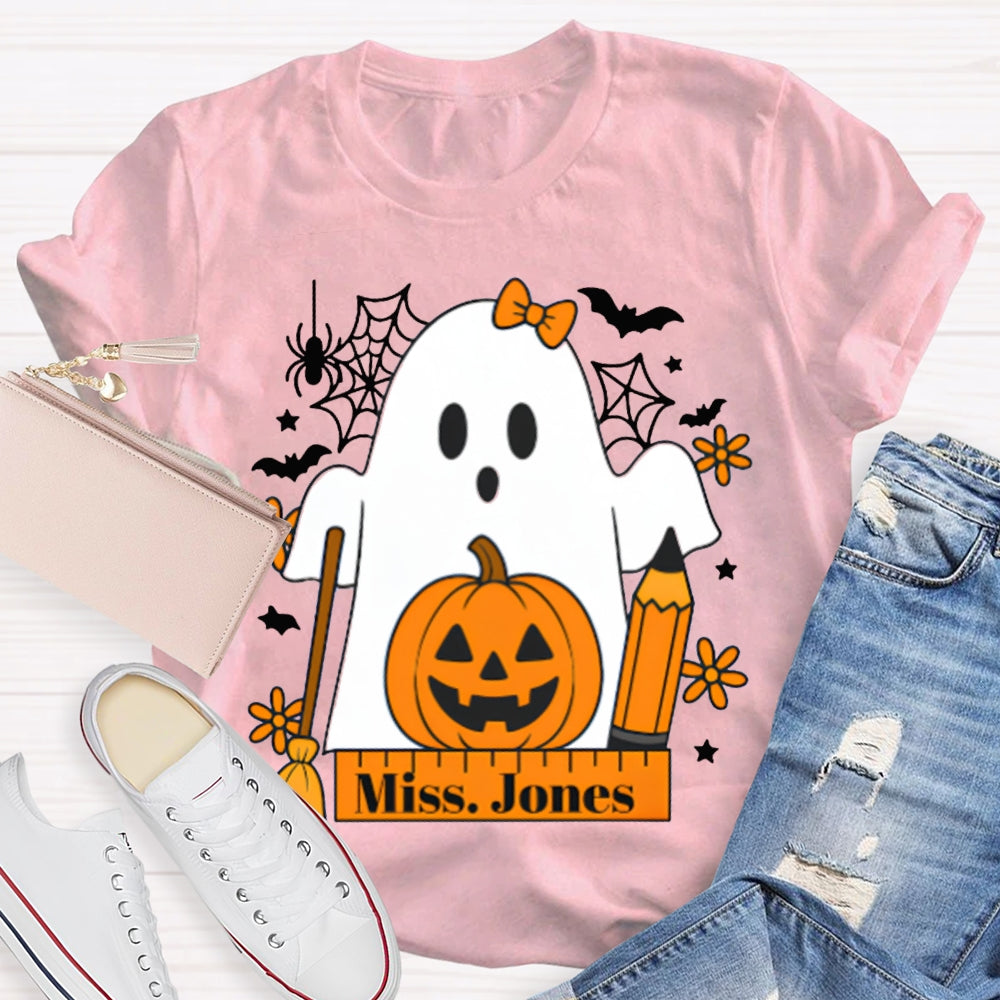 Personalized Name Pumpkins And Cute Ghosts Funny Halloween T-shirt