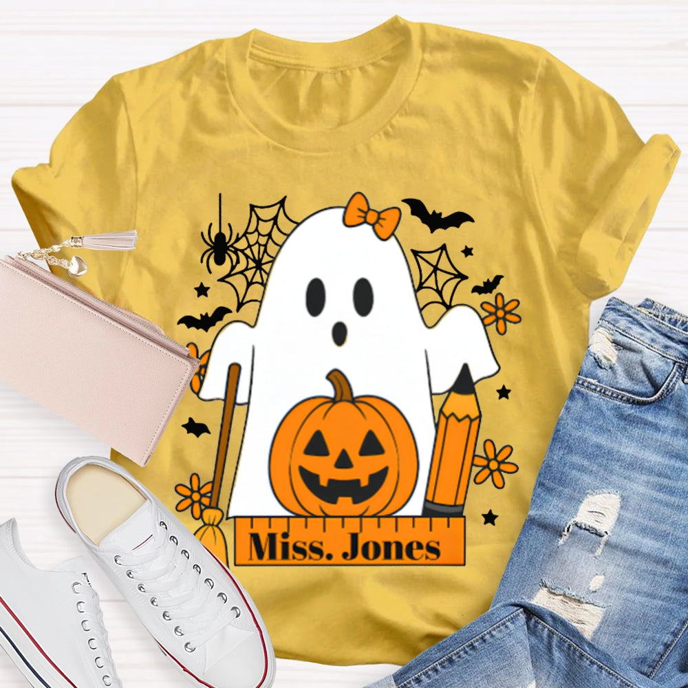 Personalized Name Pumpkins And Cute Ghosts Funny Halloween T-shirt
