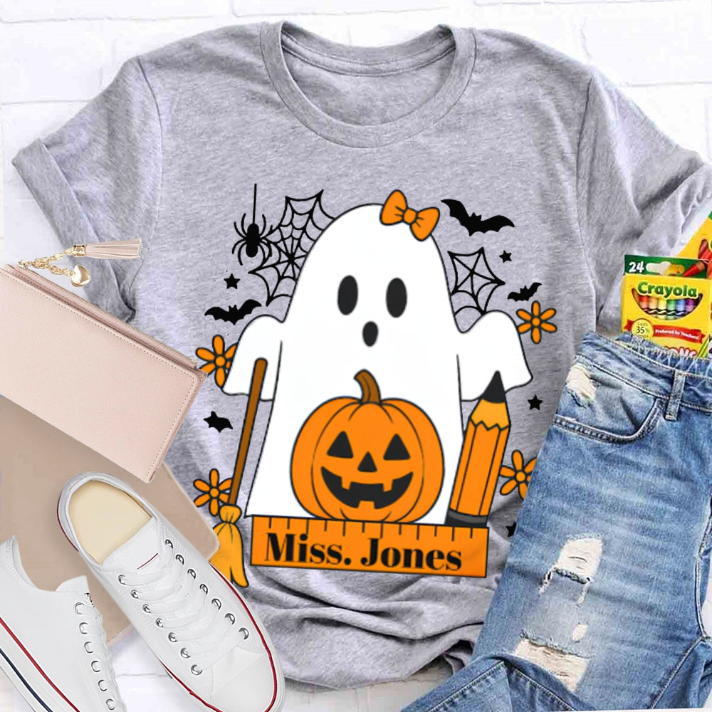 Personalized Name Pumpkins And Cute Ghosts Funny Halloween T-shirt