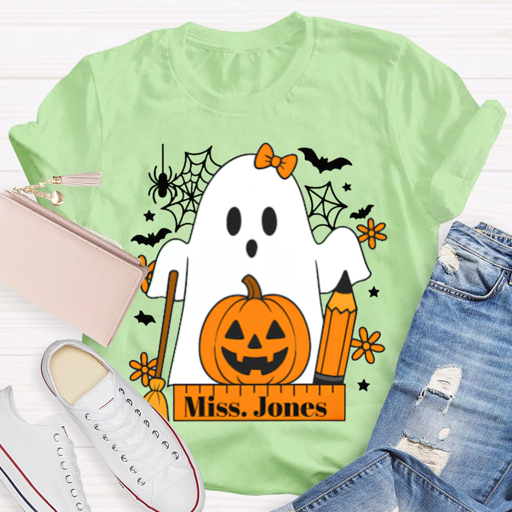Personalized Name Pumpkins And Cute Ghosts Funny Halloween T-shirt