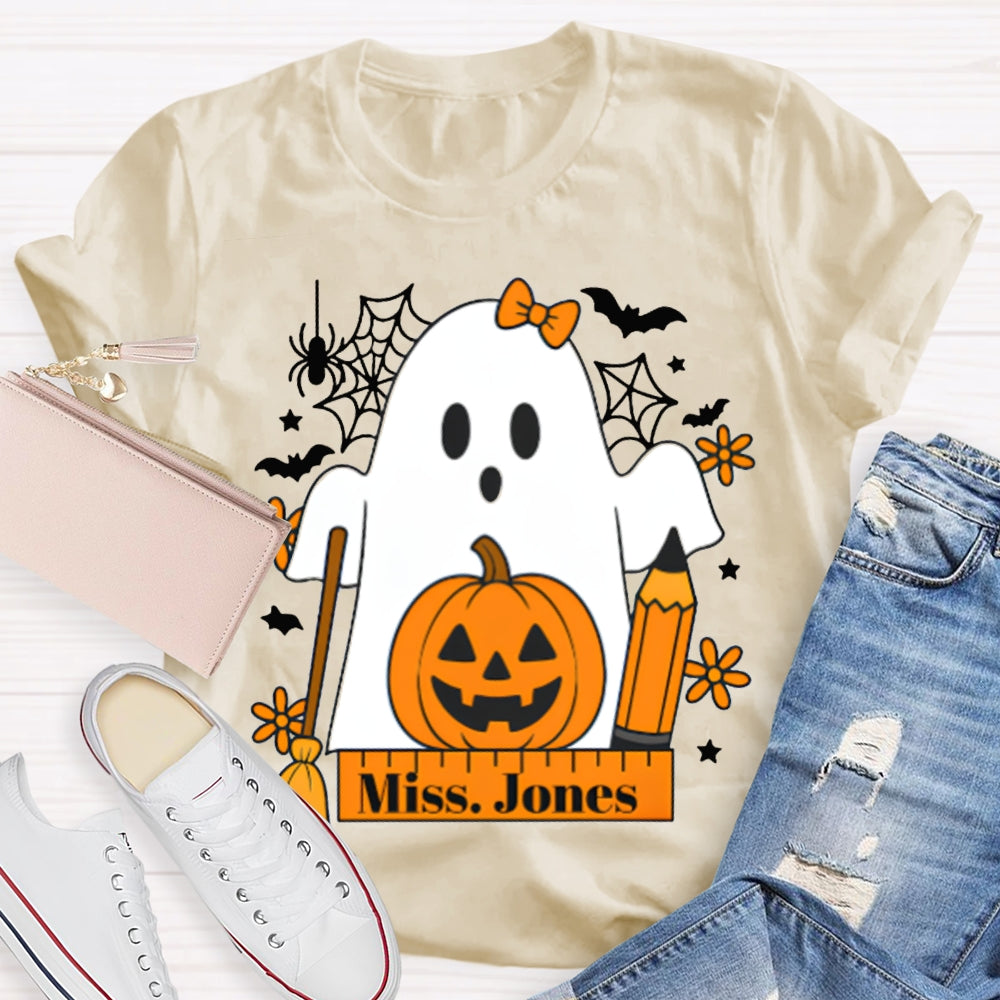 Personalized Name Pumpkins And Cute Ghosts Funny Halloween T-shirt
