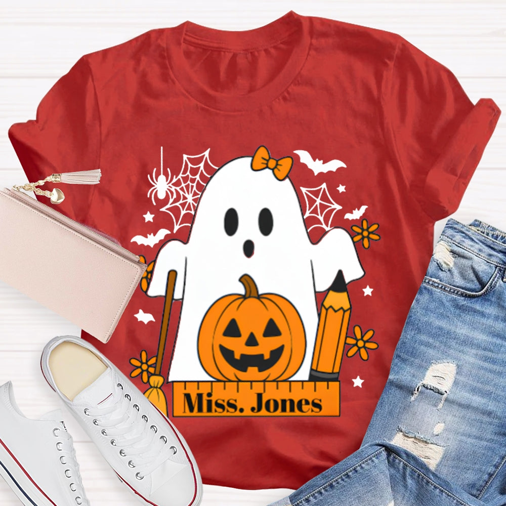 Personalized Name Pumpkins And Cute Ghosts Funny Halloween T-shirt