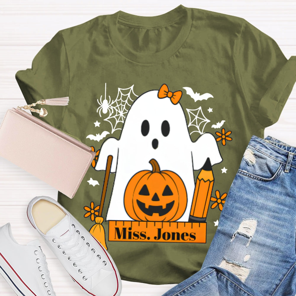 Personalized Name Pumpkins And Cute Ghosts Funny Halloween T-shirt