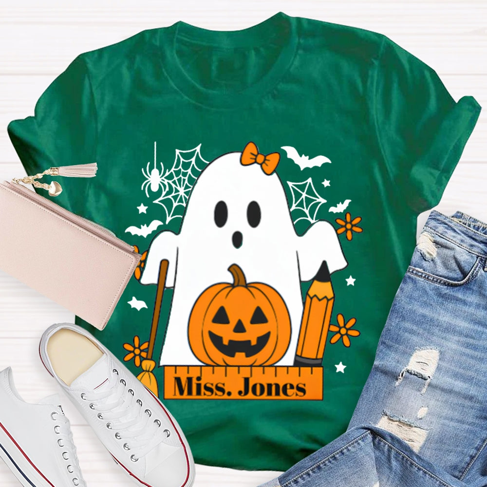 Personalized Name Pumpkins And Cute Ghosts Funny Halloween T-shirt