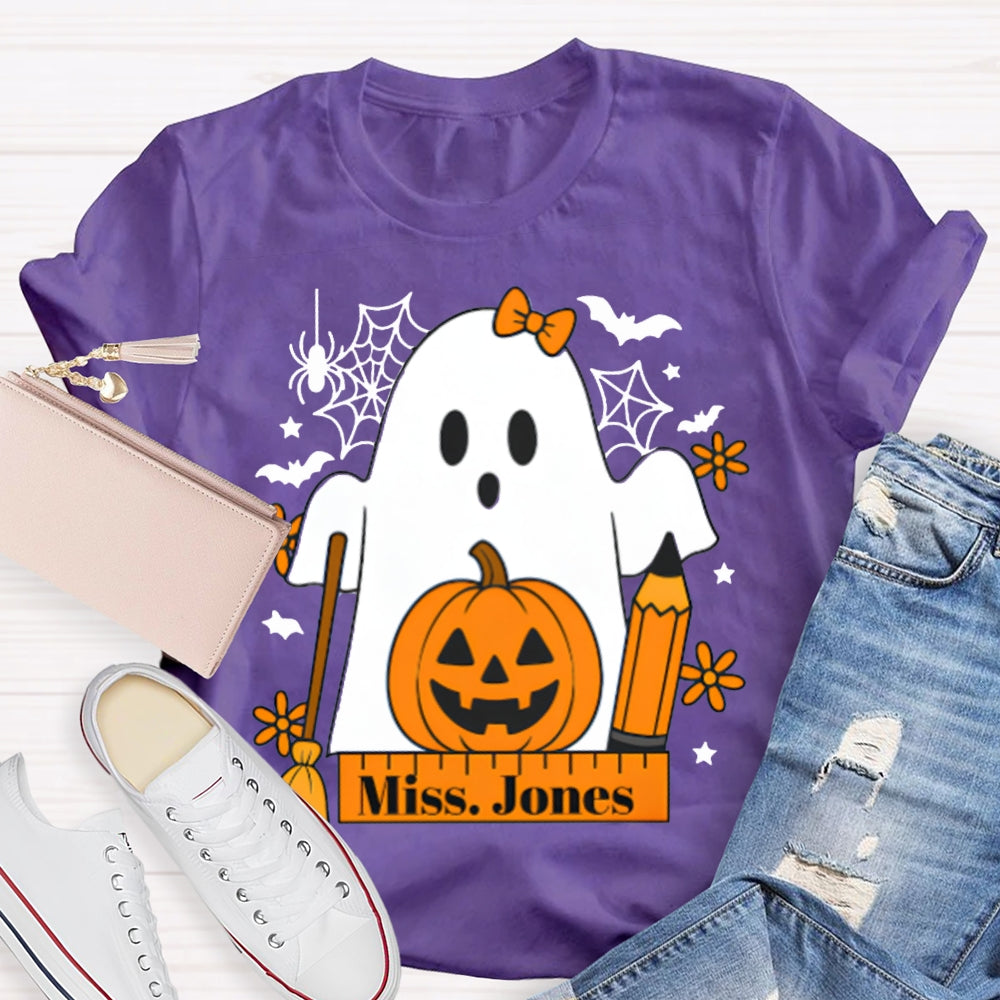 Personalized Name Pumpkins And Cute Ghosts Funny Halloween T-shirt
