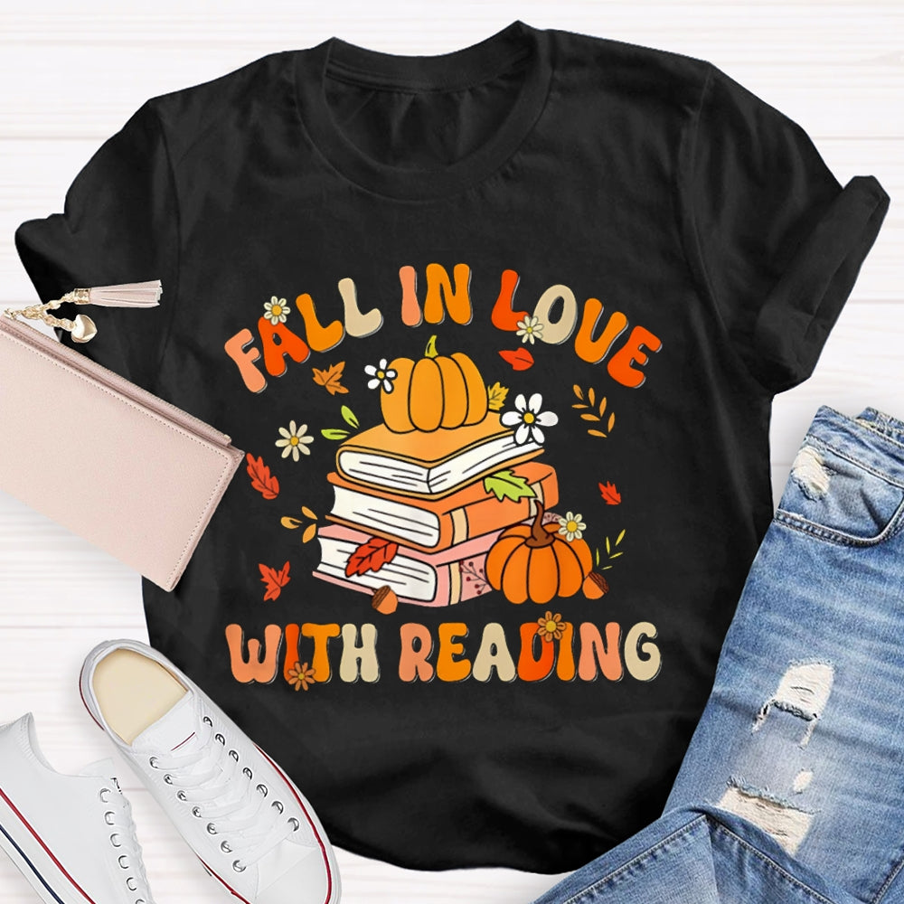 Fall In Love With Reading Maple Leaf And Pumpkin Books T-shirt