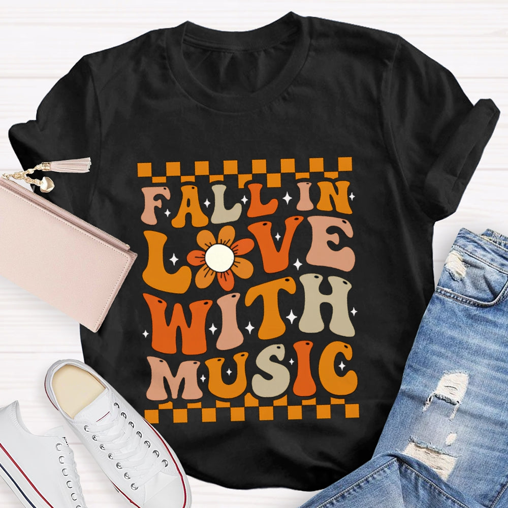 Fall In Love With Music Colorful Squares And Sunflowers T-shirt
