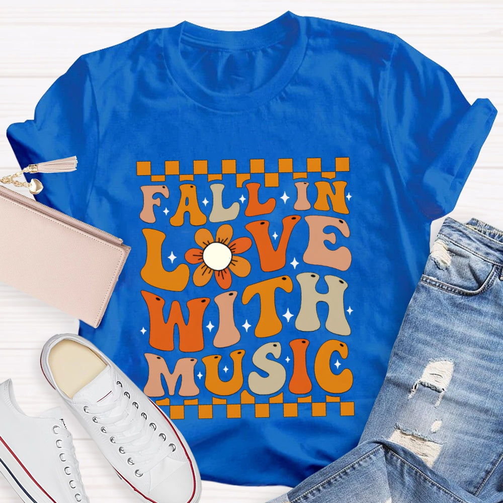 Fall In Love With Music Colorful Squares And Sunflowers T-shirt