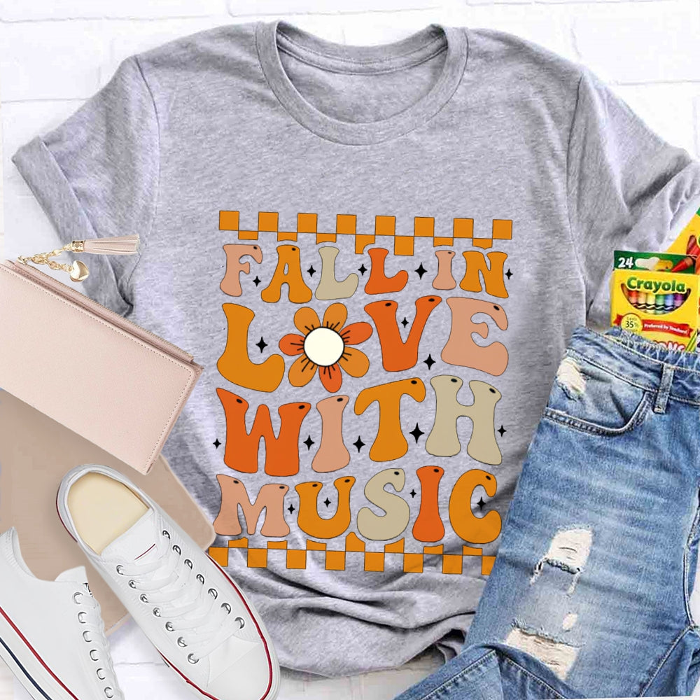 Fall In Love With Music Colorful Squares And Sunflowers T-shirt