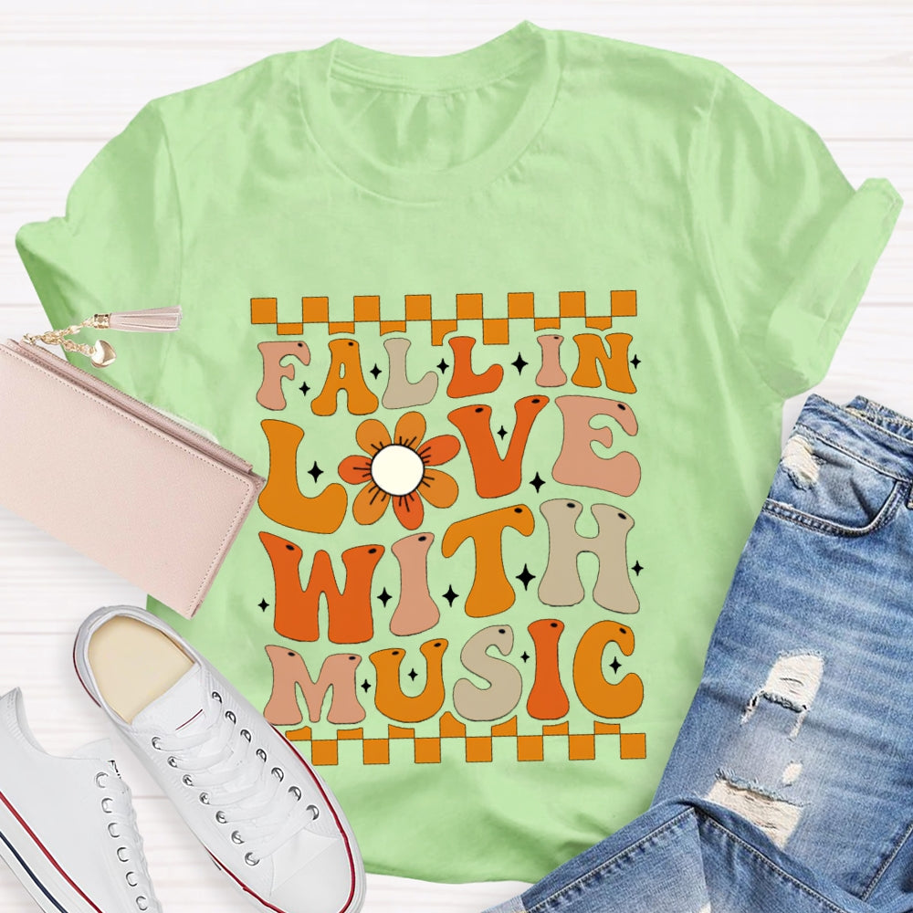 Fall In Love With Music Colorful Squares And Sunflowers T-shirt