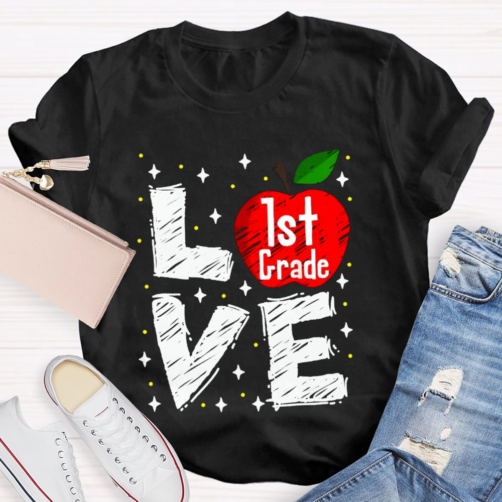 Personalized Grade Love Is For First Grade Apple T-shirt