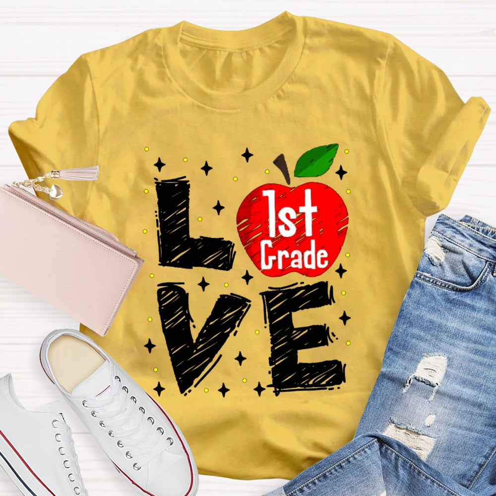 Personalized Grade Love Is For First Grade Apple T-shirt